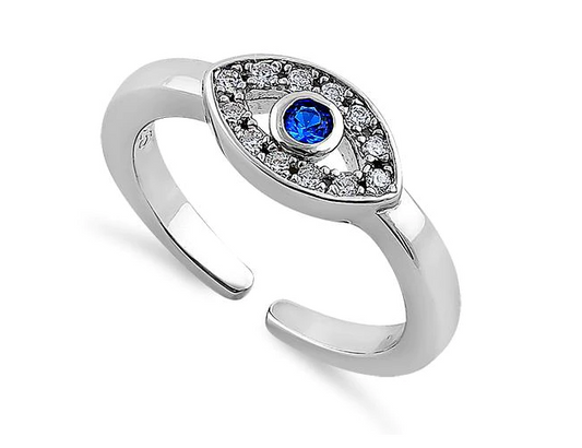 Sterling Silver Evil Eye Blue CZ Toe Ring