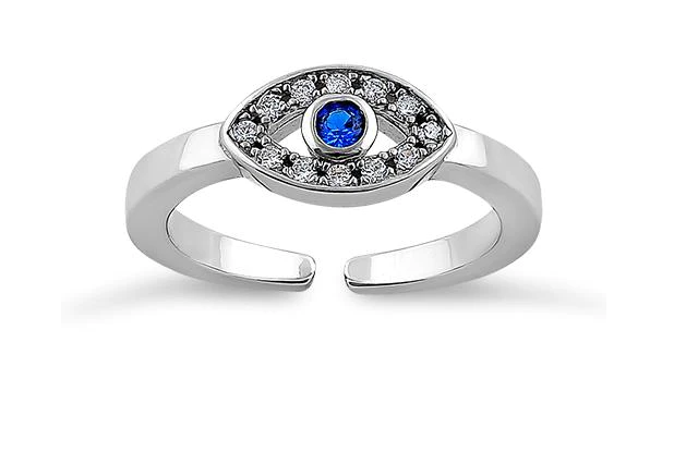 Sterling Silver Evil Eye Blue CZ Toe Ring