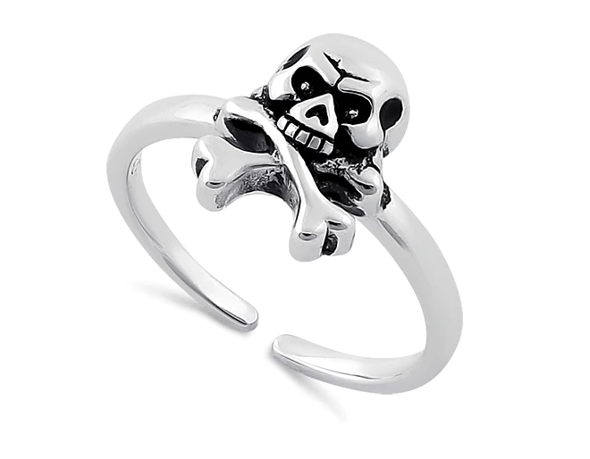 Sterling Silver Jolly Roger Skull Toe Ring