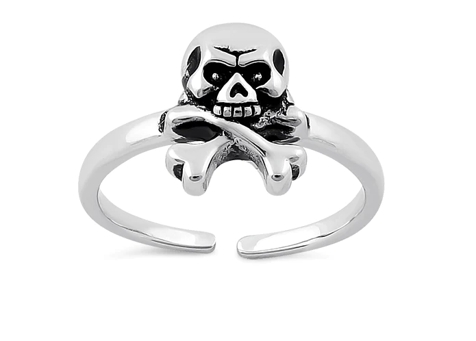 Sterling Silver Jolly Roger Skull Toe Ring